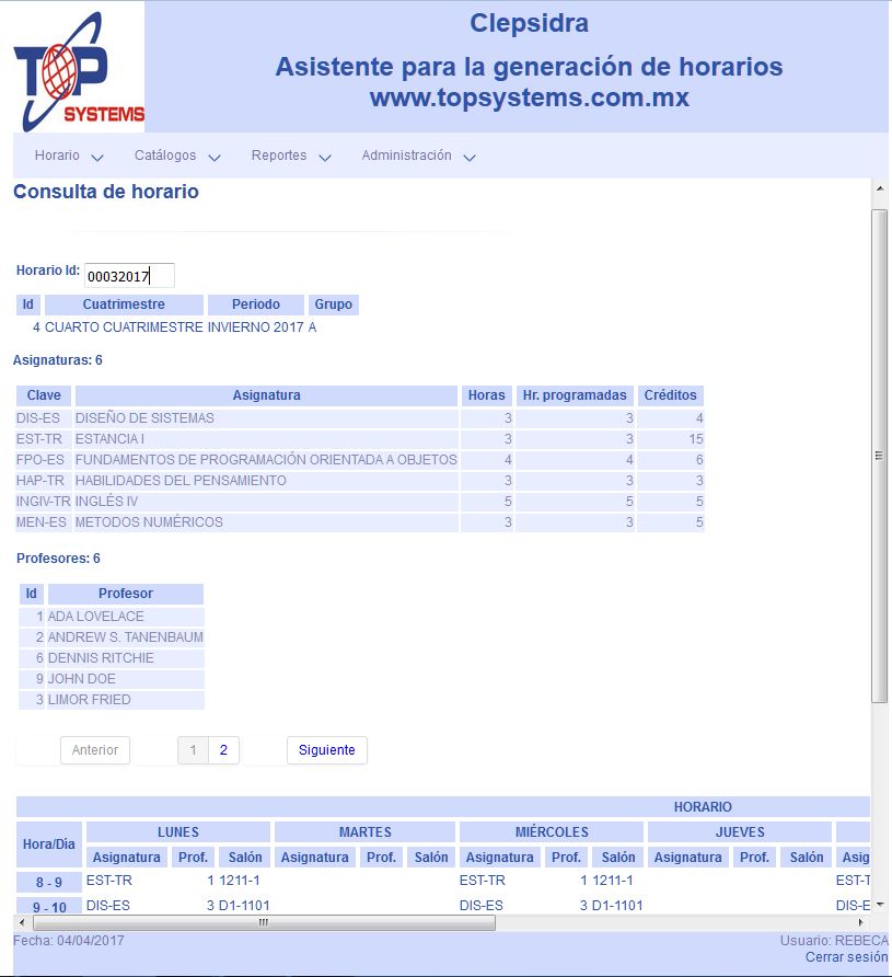 Consulta de horario